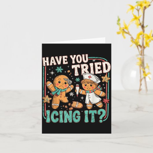 Gingerbread Have You Tried Icing It Christmas Nurs カード (黄色い花)