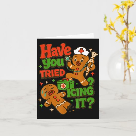 Gingerbread Have You Tried Icing It Funny Christma カード (黄色い花)