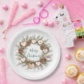 Gingerbread Hearts Pine Cones Wreath Christmas ペーパープレート (パーティー)