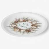 Gingerbread Hearts Pine Cones Wreath Christmas ペーパープレート (アングル)