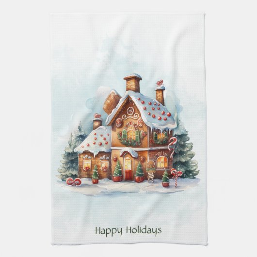 Gingerbread House Christmas Holiday Kitchen Towel キッチンタオル (縦)