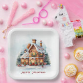 Gingerbread House Christmas Holiday Paper Plate ペーパープレート (パーティー)