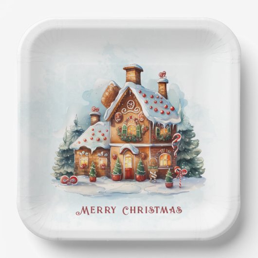 Gingerbread House Christmas Holiday Paper Plate ペーパープレート (正面)