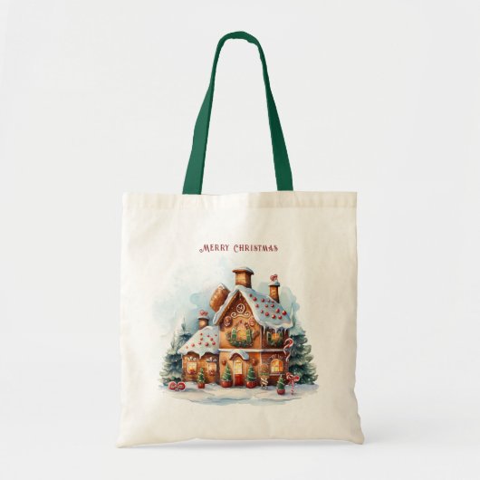 Gingerbread House Christmas Holiday Tote Bag トートバッグ (正面)