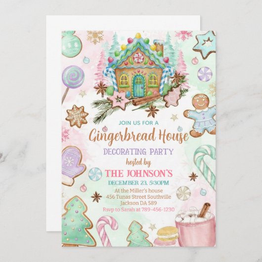 Gingerbread House Christmas Party 招待状 (正面/裏面)