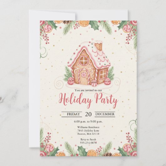 Gingerbread House Christmas Party Invitation 招待状 (正面)
