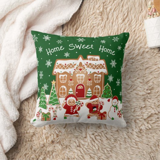 Gingerbread House Christmas Throw Pillow クッション (ブランケット)
