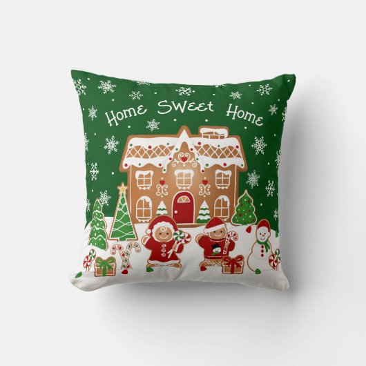 Gingerbread House Christmas Throw Pillow クッション (正面)