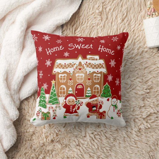 Gingerbread House Christmas Throw Pillow クッション (ブランケット)
