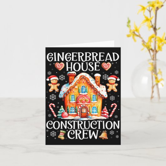 Gingerbread House Construction Crew Baking Christm カード (黄色い花)