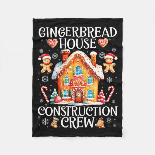 Gingerbread House Construction Crew Baking Christm フリースブランケット (正面)
