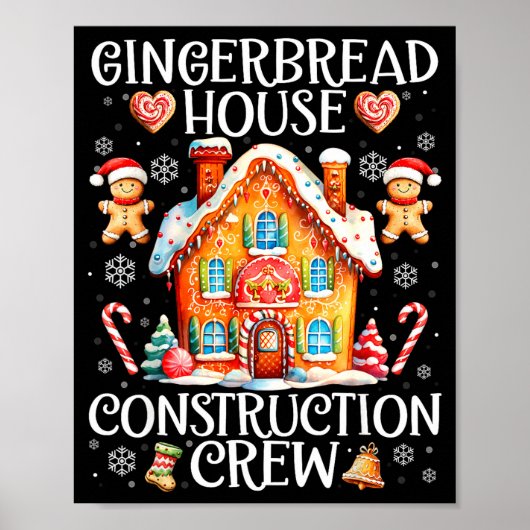 Gingerbread House Construction Crew Baking Christm ポスター (正面)