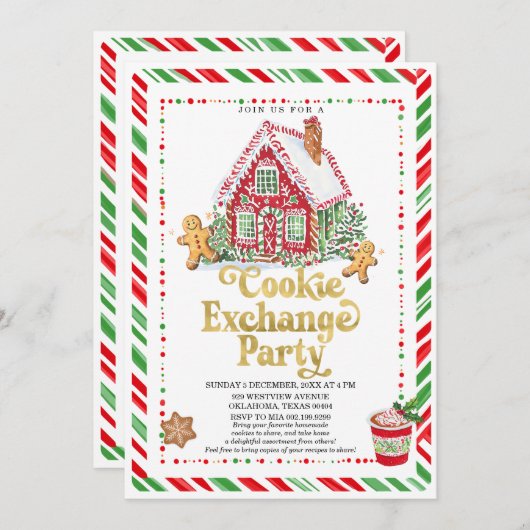Gingerbread House Cookie Exchange Party 招待状 (正面/裏面)