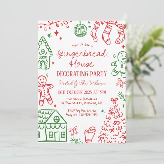 Gingerbread House Decorating Christmas Party 招待状 (スタンド正面)