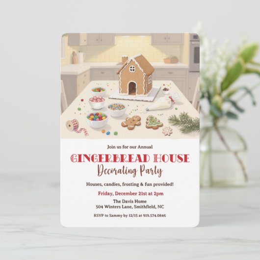 Gingerbread House Decorating Party 招待状 (スタンド正面)