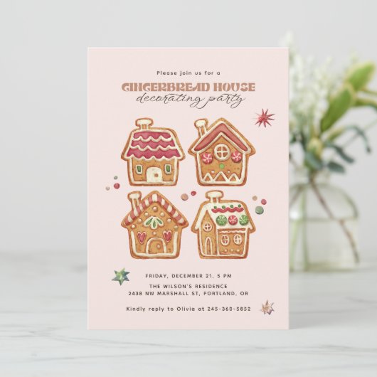 Gingerbread House Decorating Party Christmas 招待状 (スタンド正面)