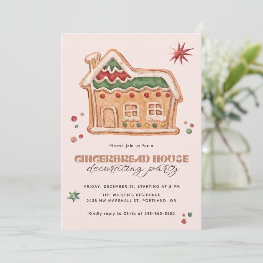 Gingerbread House Decorating Party Christmas 招待状 (スタンド正面)
