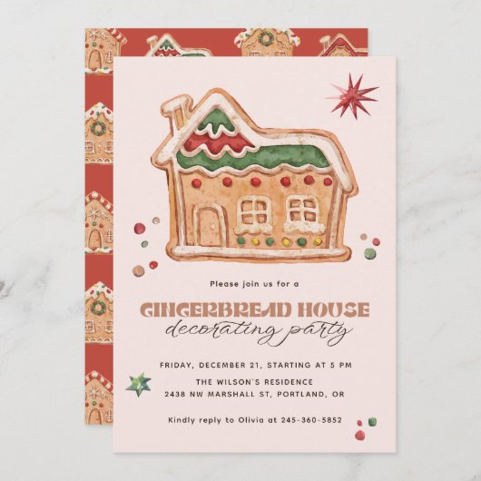 Gingerbread House Decorating Party Christmas 招待状 (正面/裏面)