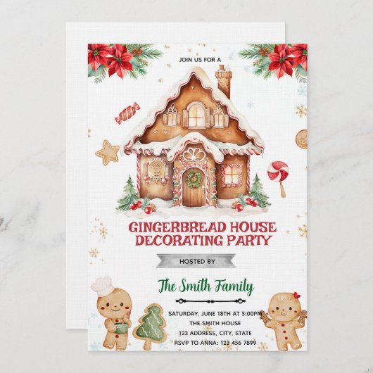 Gingerbread House Decorating Party Invitation 招待状 (正面/裏面)