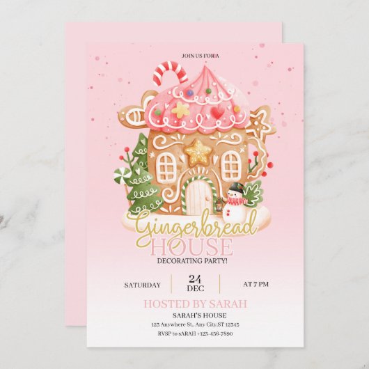 Gingerbread House Decorating Party Invitation  招待状 (正面/裏面)