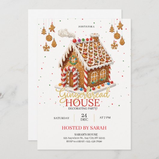 Gingerbread House Decorating Party Invitation  招待状 (正面/裏面)