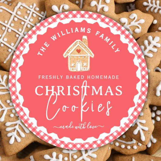 Gingerbread house Gingham Christmas Cookies Label ラウンドシール