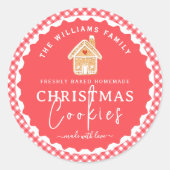 Gingerbread house Gingham Christmas Cookies Label ラウンドシール (正面)