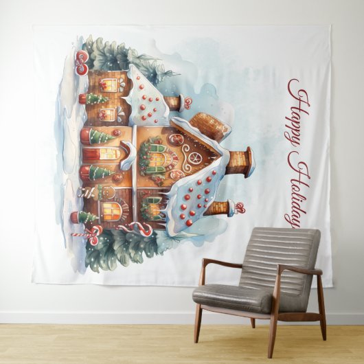 Gingerbread House Holiday Backdrop タペストリー (インサイチュ(横))