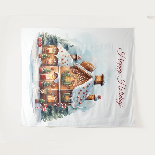 Gingerbread House Holiday Backdrop タペストリー (正面(横))