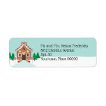 Gingerbread House Holiday Christmas Return Address ラベル<br><div class="desc">A decorated gingerbread house is set in a wood with candy elements surrounding it on this return address label. The turquoise sky contrasts against the fallen snow to highlight your name and return address. Use for all your Christmas holiday correspondence or to add a whimsical touch to your wintertime letters....</div>