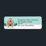Gingerbread House Holiday Christmas Return Address ラベル<br><div class="desc">A decorated gingerbread house is set in a wood with candy elements surrounding it on this return address label. The turquoise sky contrasts against the fallen snow to highlight your name and return address. Use for all your Christmas holiday correspondence or to add a whimsical touch to your wintertime letters....</div>