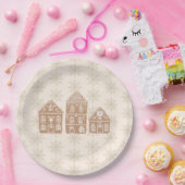 Gingerbread House Illustration Snowflake Pattern ペーパープレート (パーティー)