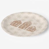 Gingerbread House Illustration Snowflake Pattern ペーパープレート (アングル)