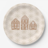 Gingerbread House Illustration Snowflake Pattern ペーパープレート (正面)