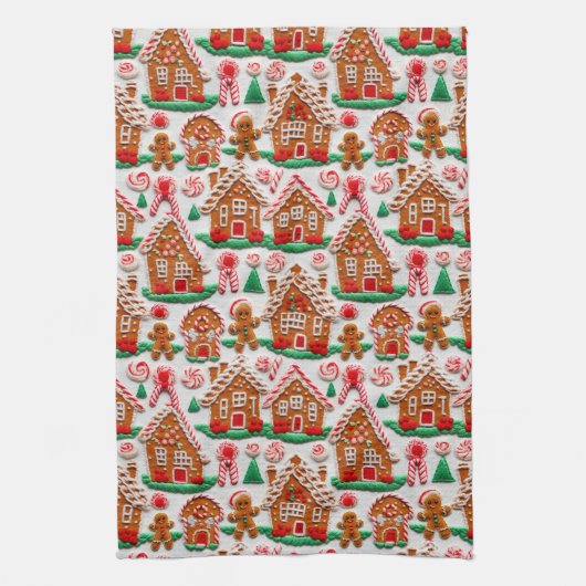 Gingerbread House Needlework Christmas Holidays キッチンタオル (縦)