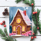 Gingerbread House Pink Christmas シーズンカード