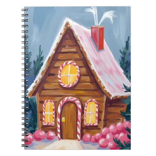 Gingerbread House Pink Christmas Watercolor ノートブック (正面)