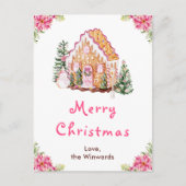 Gingerbread House Pink Merry Christmas シーズンポストカード (正面)