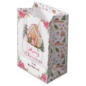 Gingerbread House Pink Merry Christmas ミディアムペーパーバッグ (正面アングル)