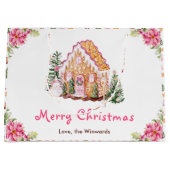 Gingerbread House Pink Merry Christmas ラージペーパーバッグ (正面)