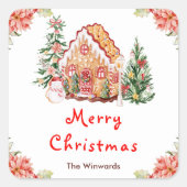 Gingerbread House Red Merry Christmas スクエアシール (正面)