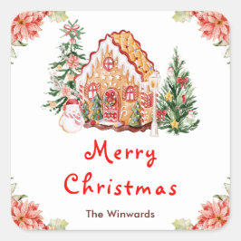 Gingerbread House Red Merry Christmas スクエアシール