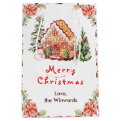 Gingerbread House Red Merry Christmas ミディアムペーパーバッグ (正面)