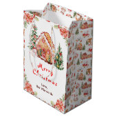 Gingerbread House Red Merry Christmas ミディアムペーパーバッグ (裏面アングル)