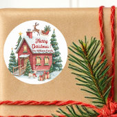 Gingerbread House Reindeer Fir Trees ラウンドシール