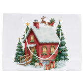 Gingerbread House Reindeer Fir Trees ラージペーパーバッグ (裏面)