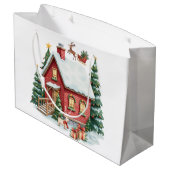 Gingerbread House Reindeer Fir Trees ラージペーパーバッグ (裏面アングル)