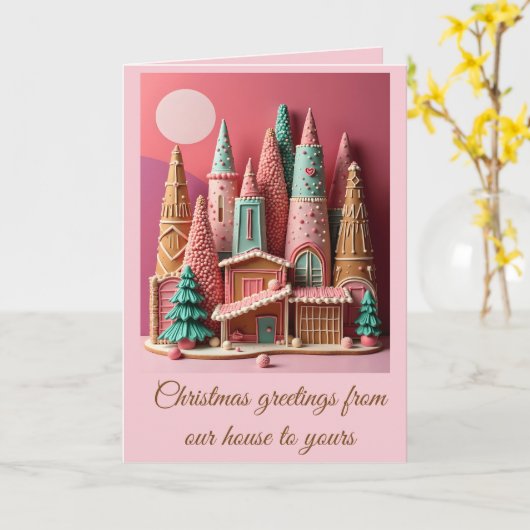 Gingerbread Houses Kitsch Germanic Christmas  カード (黄色い花)