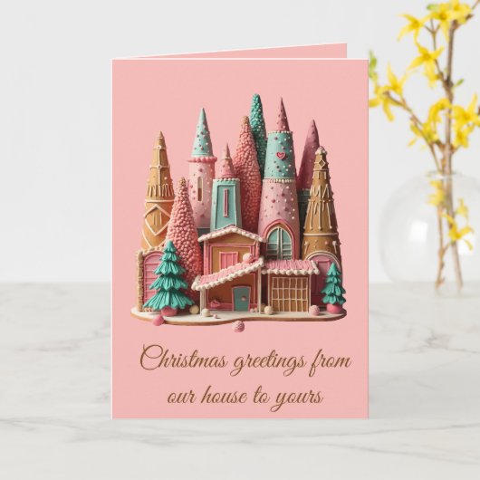 Gingerbread Houses Kitsch Germanic Christmas Villa カード (黄色い花)