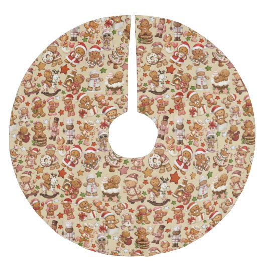 Gingerbread Joy Christmas Tree Skirt ブラッシュドポリエステルツリースカート (正面)